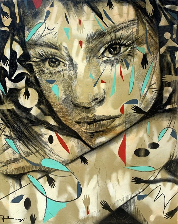 MIS MANOS SON TU ROSTRO, técnica mixta sobre tela, 100 cm x 80 cm