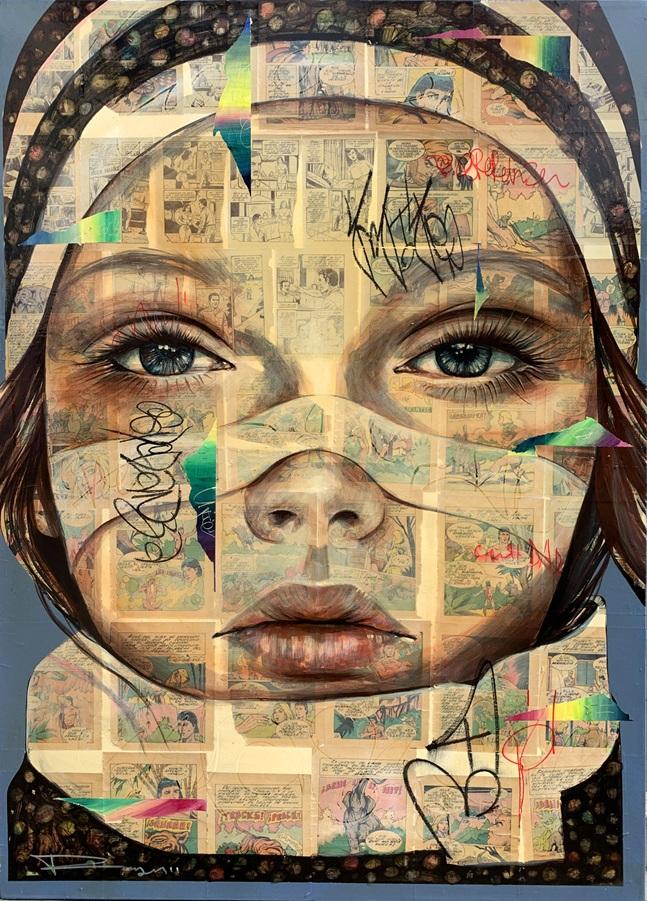 FE, ESPERANZA Y CARIDAD, técnica mixta sobe tela, 100 cm x 80 cm