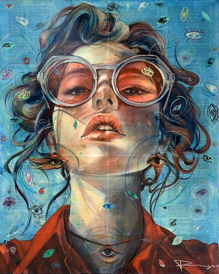 MIRADA OBSESIVA, técnica mixta sobre tela,  120 cm x 90 cm