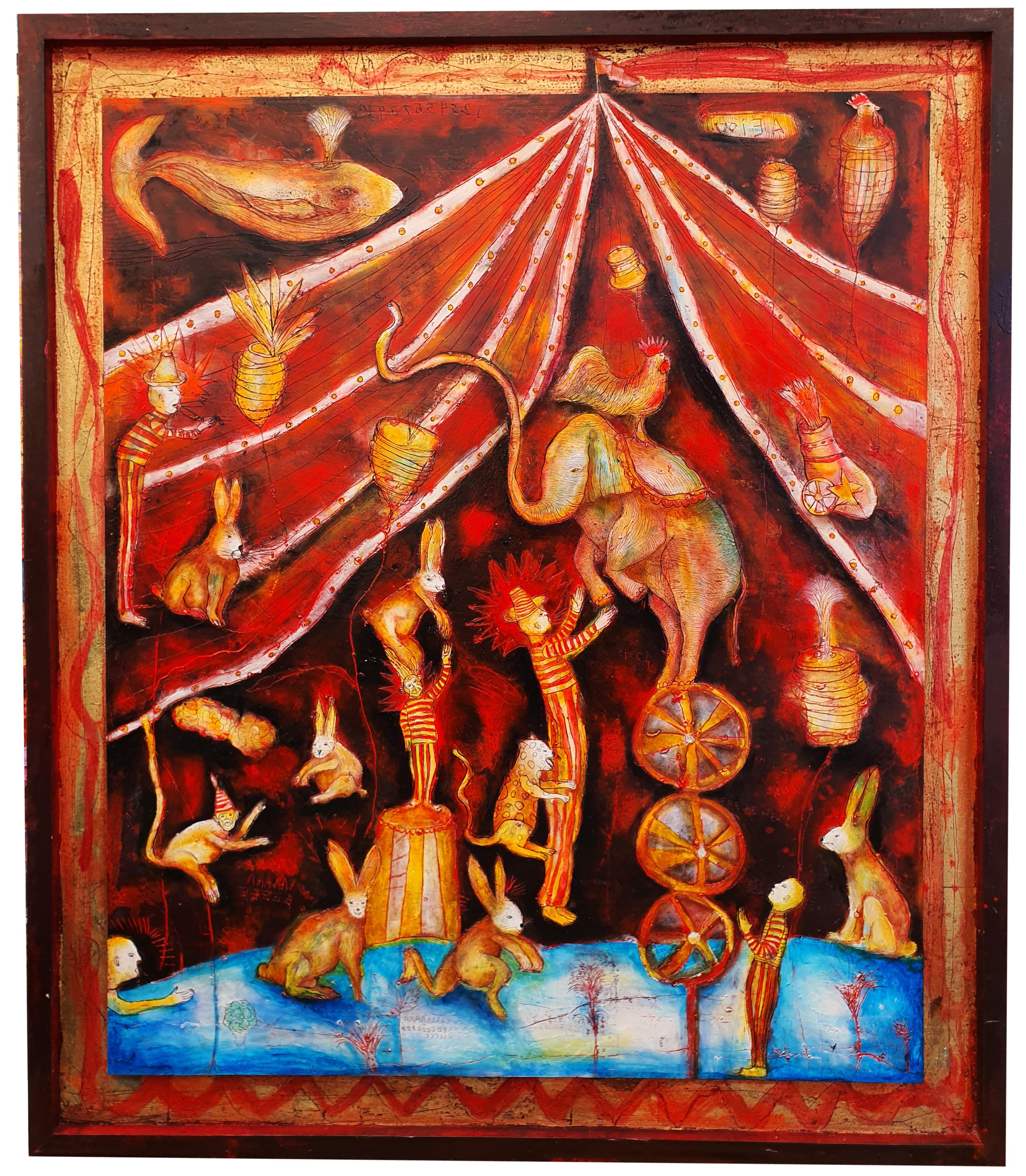 CIRCO ROJO, oil painted encaustic on wood, 140 cm x 120 cm