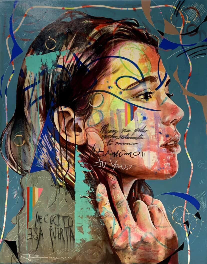 TUS MANOS SON MI PRIMAVERA, técnica mixta sobre tela,  100 cm x 80 cm